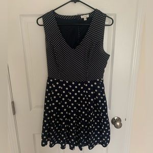 Polka dot blue dress with zipper skirt and button back top